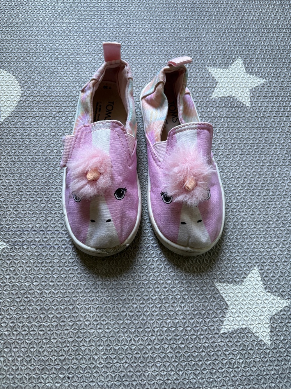 Toms Kids Pink Unicorn Slip-On Sneakers with Pom Pom